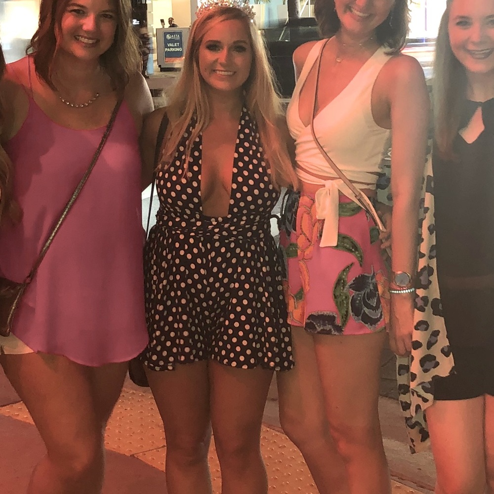 Red Dress Boutique Navy and White Polka Dot Romper